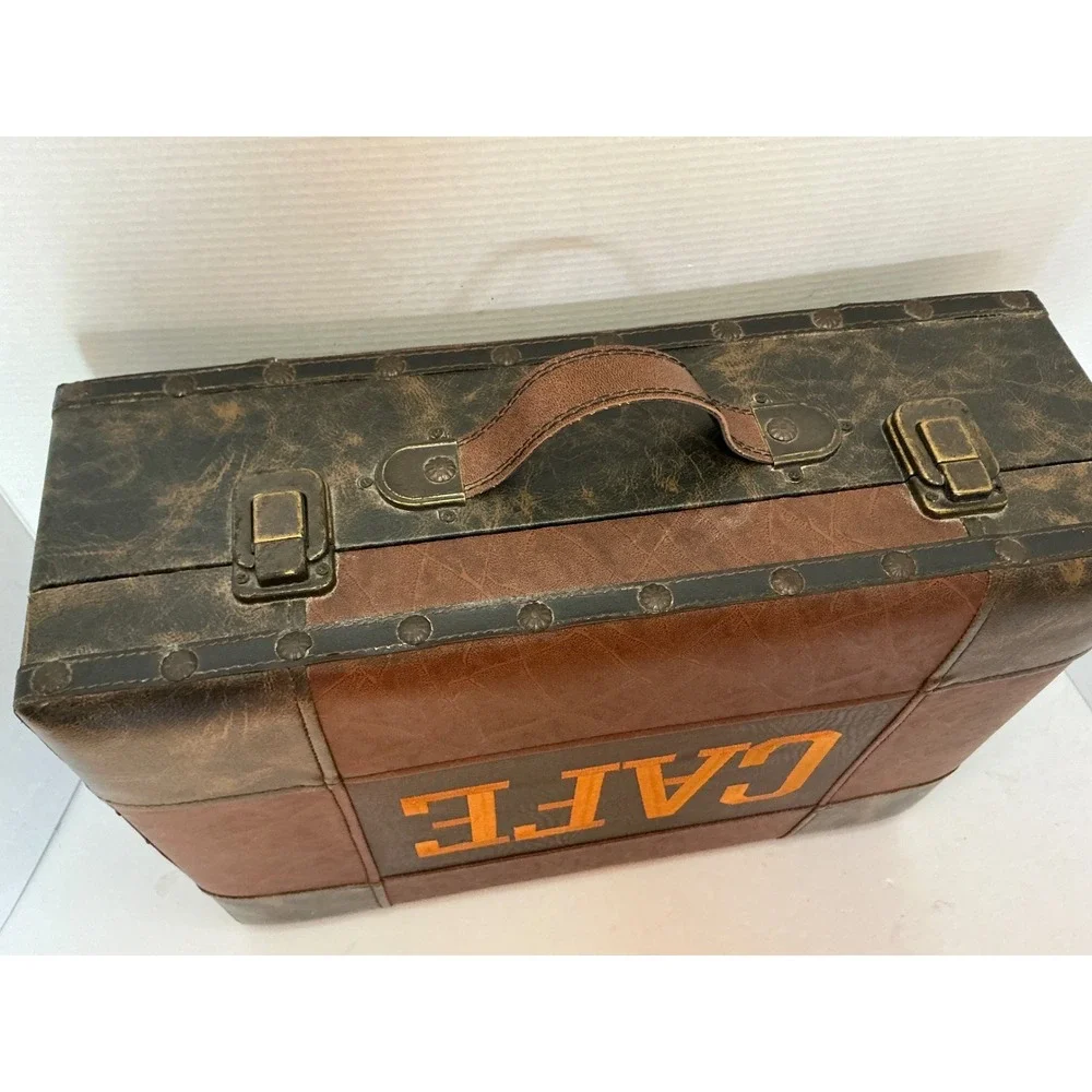 Vintage‎ Style Cafe Storage Trunk Brown Faux Leather Patchwork Box Large
